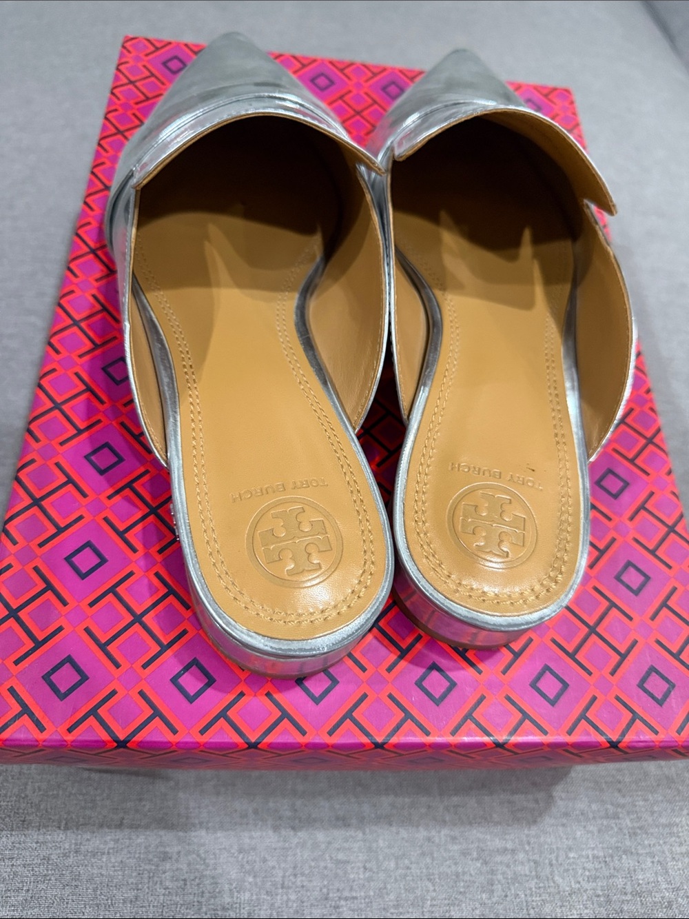 Tory Burch Metallic Silver Pointed Slip-On Mules - Picture 4 of 6